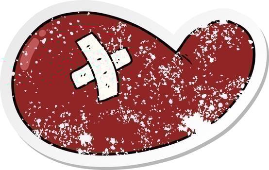 distressed sticker of a cartoon injured gall bladder vector