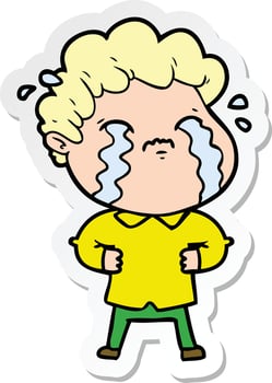 sticker of a cartoon man crying vector