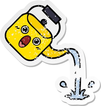 distressed sticker of a cute cartoon pouring kettle vector
