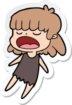 sticker of a cartoon woman talking loudly vector