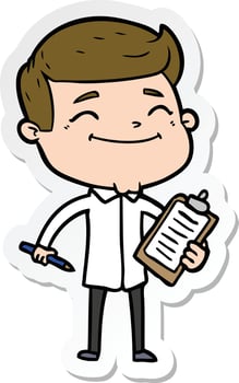 sticker of a happy cartoon man taking survey vector