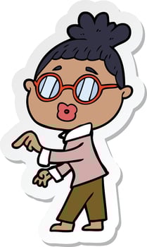 sticker of a cartoon woman wearing spectacles vector