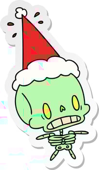 christmas sticker cartoon of kawaii skeleton vector