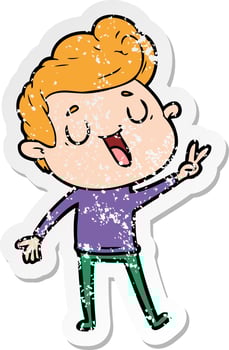 distressed sticker of a happy cartoon man vector