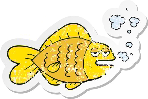 retro distressed sticker of a cartoon funny fish vector