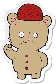 sticker of a cartoon bear in hat vector