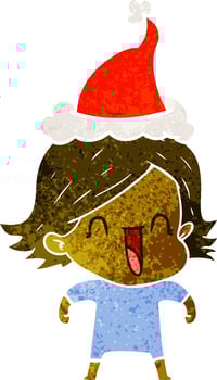 retro cartoon of a happy woman wearing santa hat vector