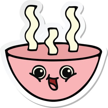sticker of a cute cartoon bowl of hot soup vector