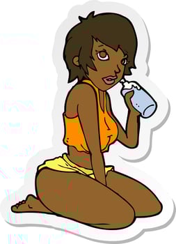 sticker of a cartoon sexy gym girl vector