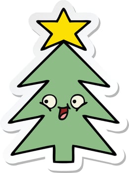 sticker of a cute cartoon christmas tree vector