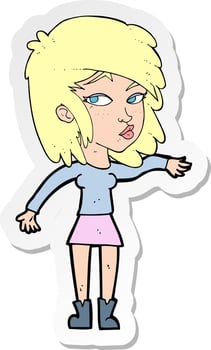 sticker of a cartoon woman playing it cool vector