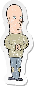retro distressed sticker of a cartoon funny bald man vector