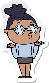 sticker of a cartoon woman wearing glasses vector
