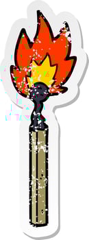 distressed sticker of a cartoon burning match vector