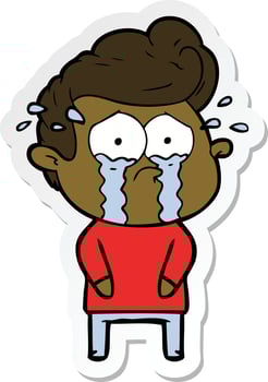 sticker of a cartoon crying man vector