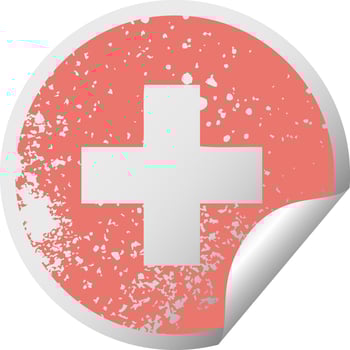 distressed circular peeling sticker symbol addition symbol vector