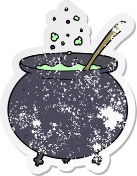 distressed sticker of a cartoon witch cauldron vector