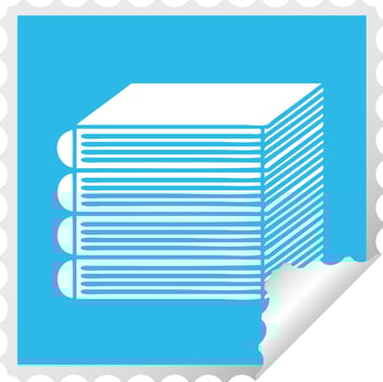 square peeling sticker cartoon stack of books vector