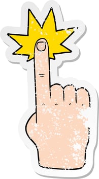 distressed sticker of a cartoon pointing hand vector
