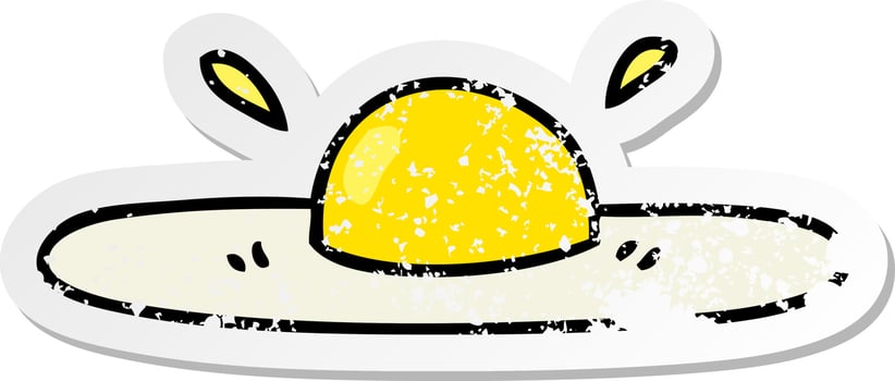 distressed sticker of a quirky hand drawn cartoon fried egg vector