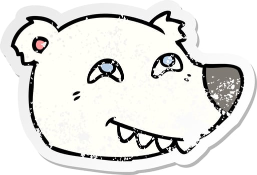 distressed sticker of a cartoon polar bear face vector