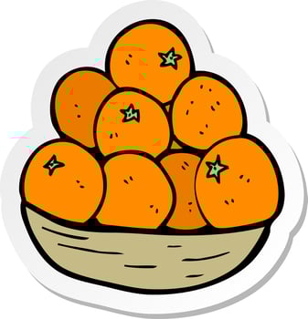 sticker of a cartoon bowl of oranges vector