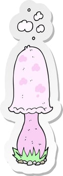 sticker of a cartoon toadstool vector