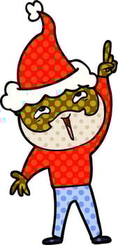 comic book style illustration of a happy bearded man wearing santa hat vector
