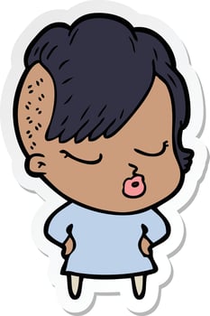 sticker of a cartoon pretty hipster girl vector
