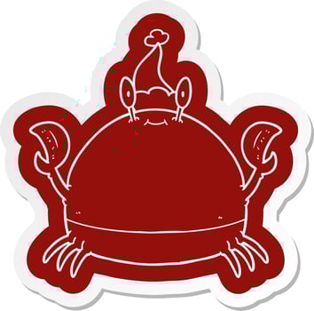 cartoon  sticker of a crab wearing santa hat vector