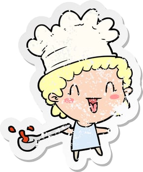 distressed sticker of a cartoon chef vector