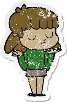 distressed sticker of a cartoon indifferent woman vector