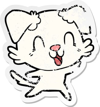 distressed sticker of a laughing cartoon dog vector