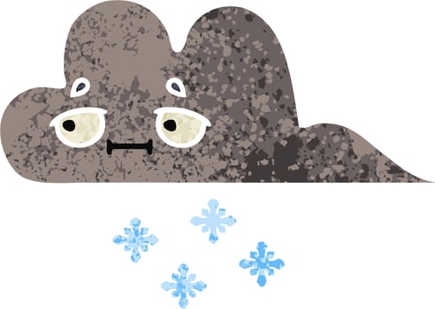 retro illustration style cartoon storm snow cloud vector