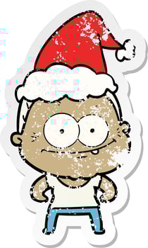 distressed sticker cartoon of a happy old woman wearing santa hat vector