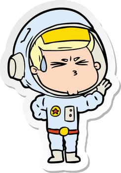 sticker of a cartoon stressed astronaut vector