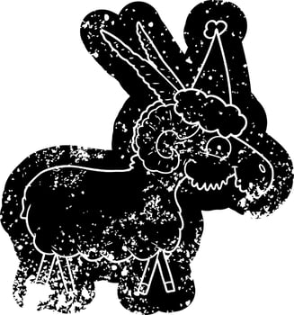 cartoon distressed icon of a goat wearing santa hat vector
