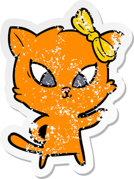 distressed sticker of a cartoon cat vector