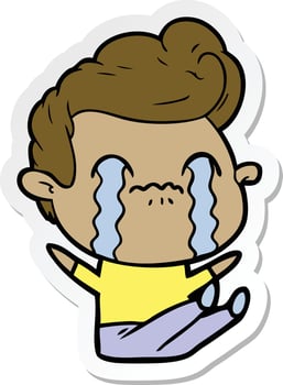 sticker of a cartoon man crying vector
