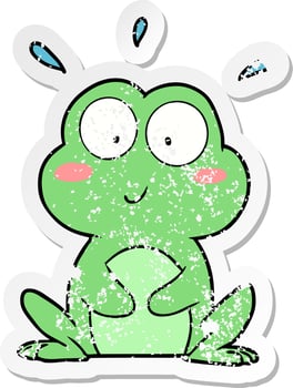 distressed sticker of a cute cartoon frog vector
