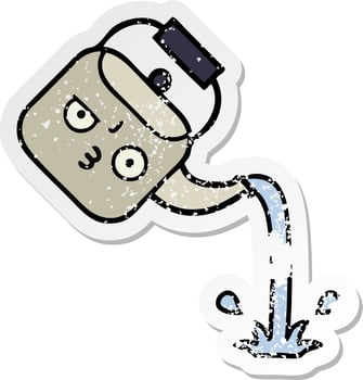 distressed sticker of a cute cartoon pouring kettle vector