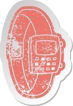 distressed old sticker of a retro watch vector