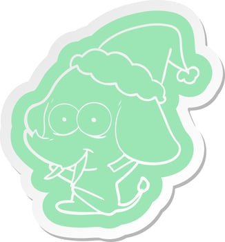 happy cartoon  sticker of a elephant wearing santa hat vector