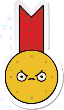 sticker of a cute cartoon gold medal vector