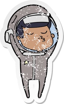 distressed sticker of a cartoon confident astronaut vector