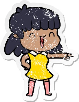 distressed sticker of a cartoon happy girl vector