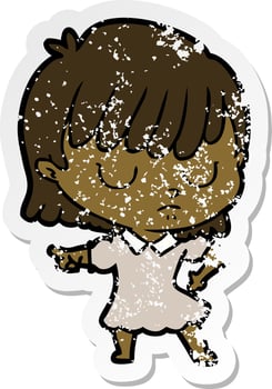 distressed sticker of a cartoon woman vector