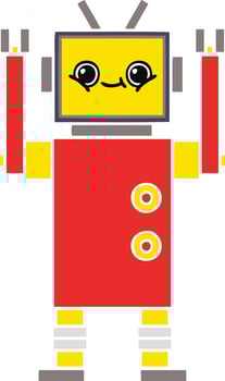 flat color retro cartoon robot vector