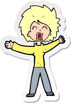 sticker of a cartoon woman shouting vector