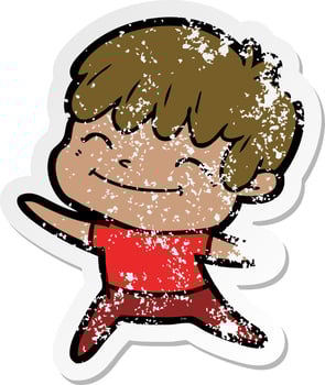 distressed sticker of a cartoon happy boy vector